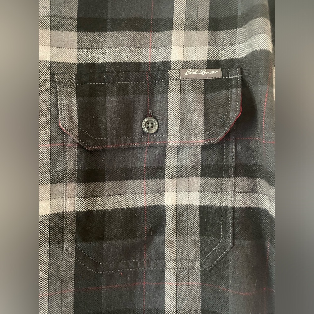 Eddie Bauer Black and Gray Plaid Button-Up Shirt - Picture 3 of 10